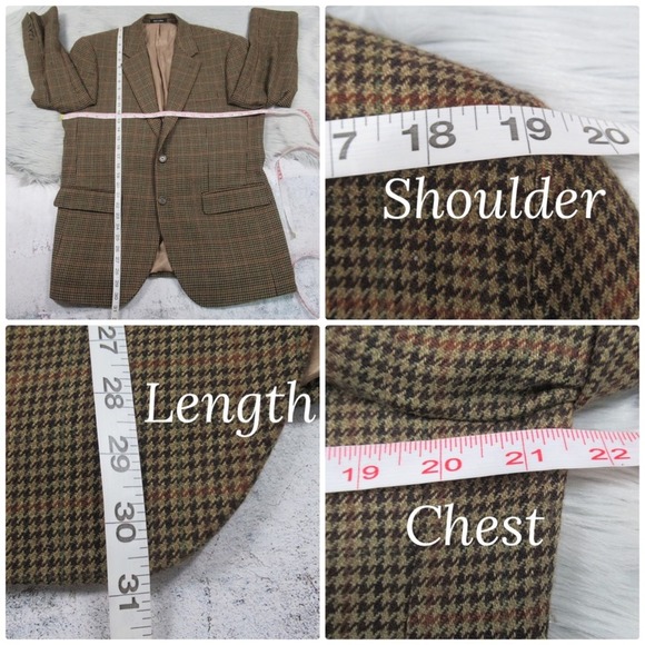 LAUREN RALPH LAUREN Lambswool Houndstooth Plaid Blazer Men Size 40S - Picture 11 of 12